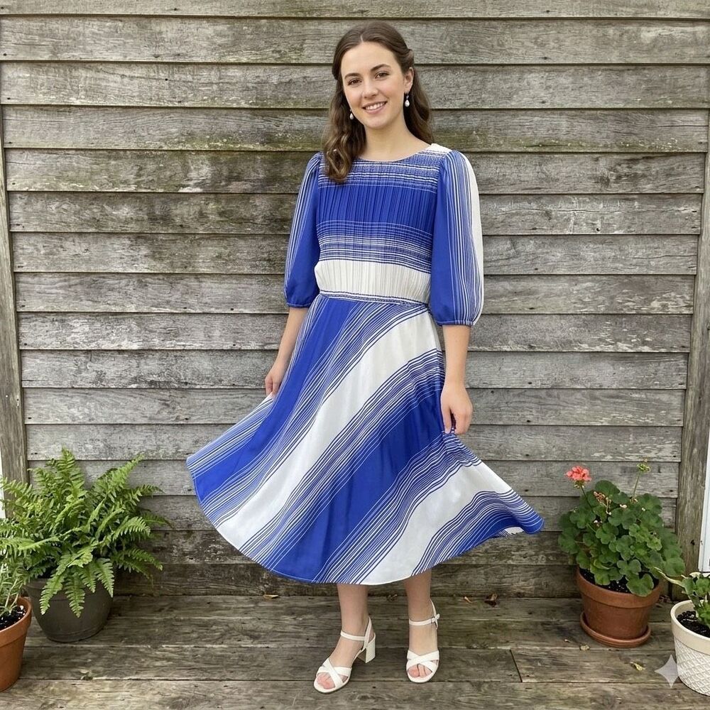 Vintage Sally Petite size 16 accordion pleated top swirl pattern dress.